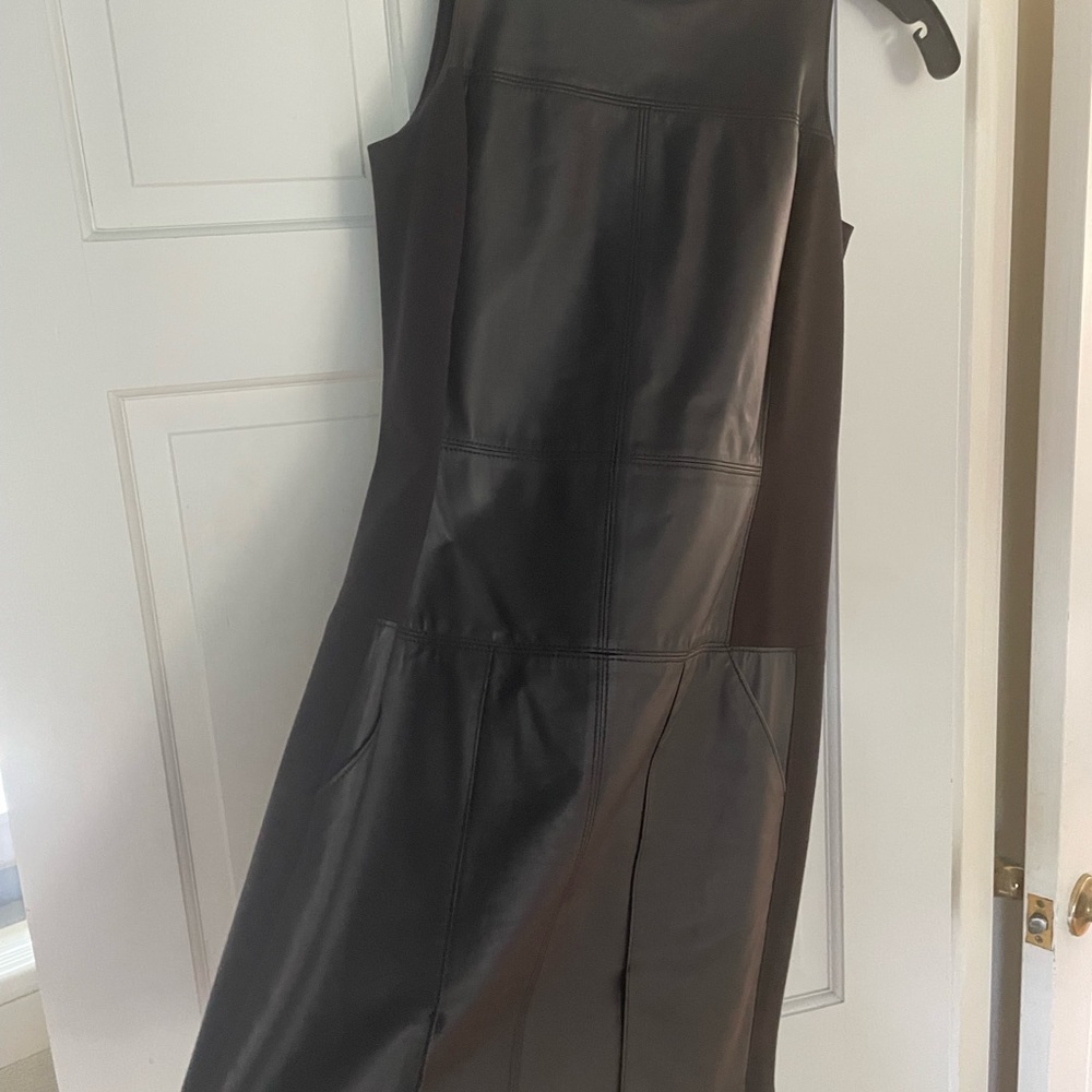 W By Worth Leather and Ponte brown dress.